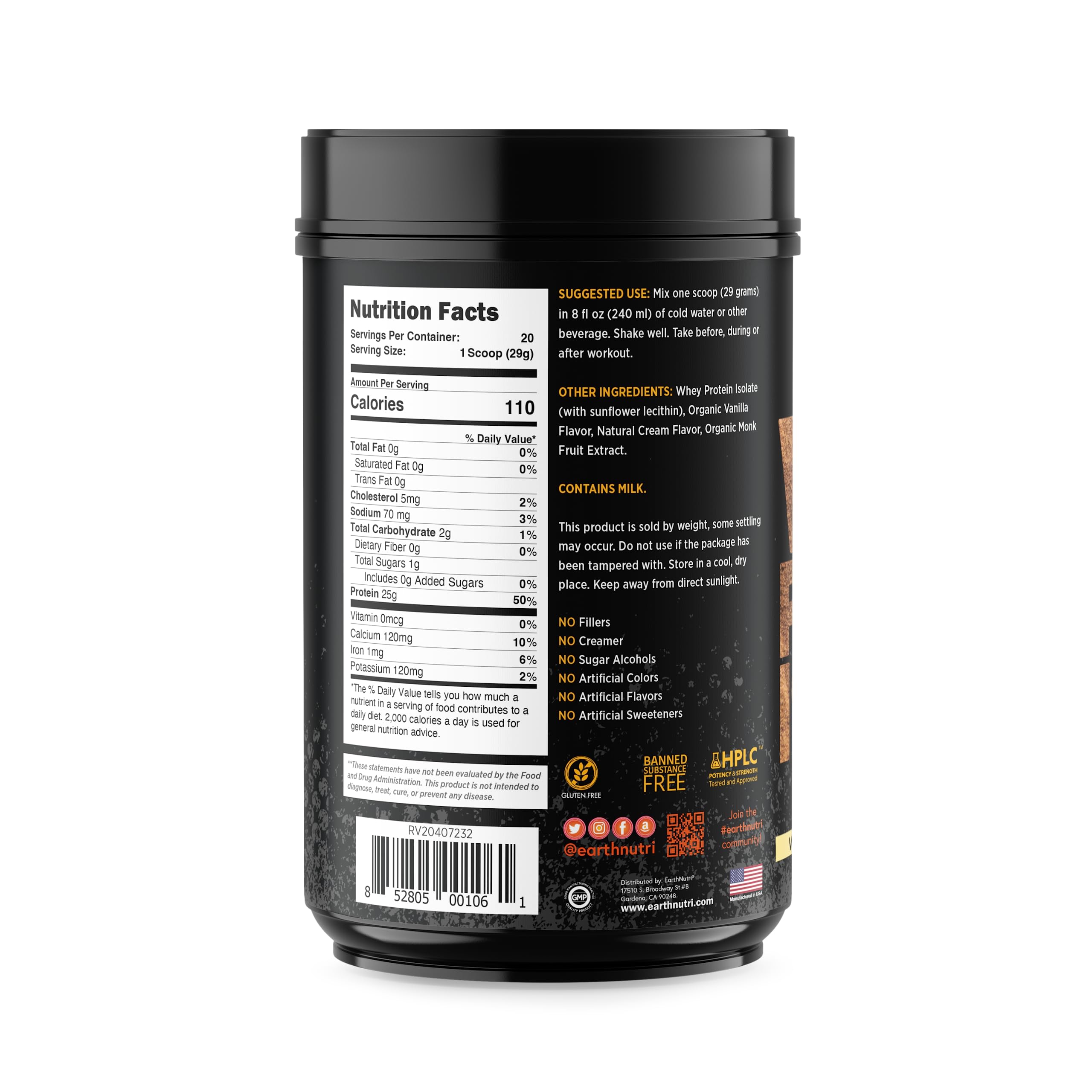 EarthNutri vanilla whey isolate shake in a glass for post-workout recovery.