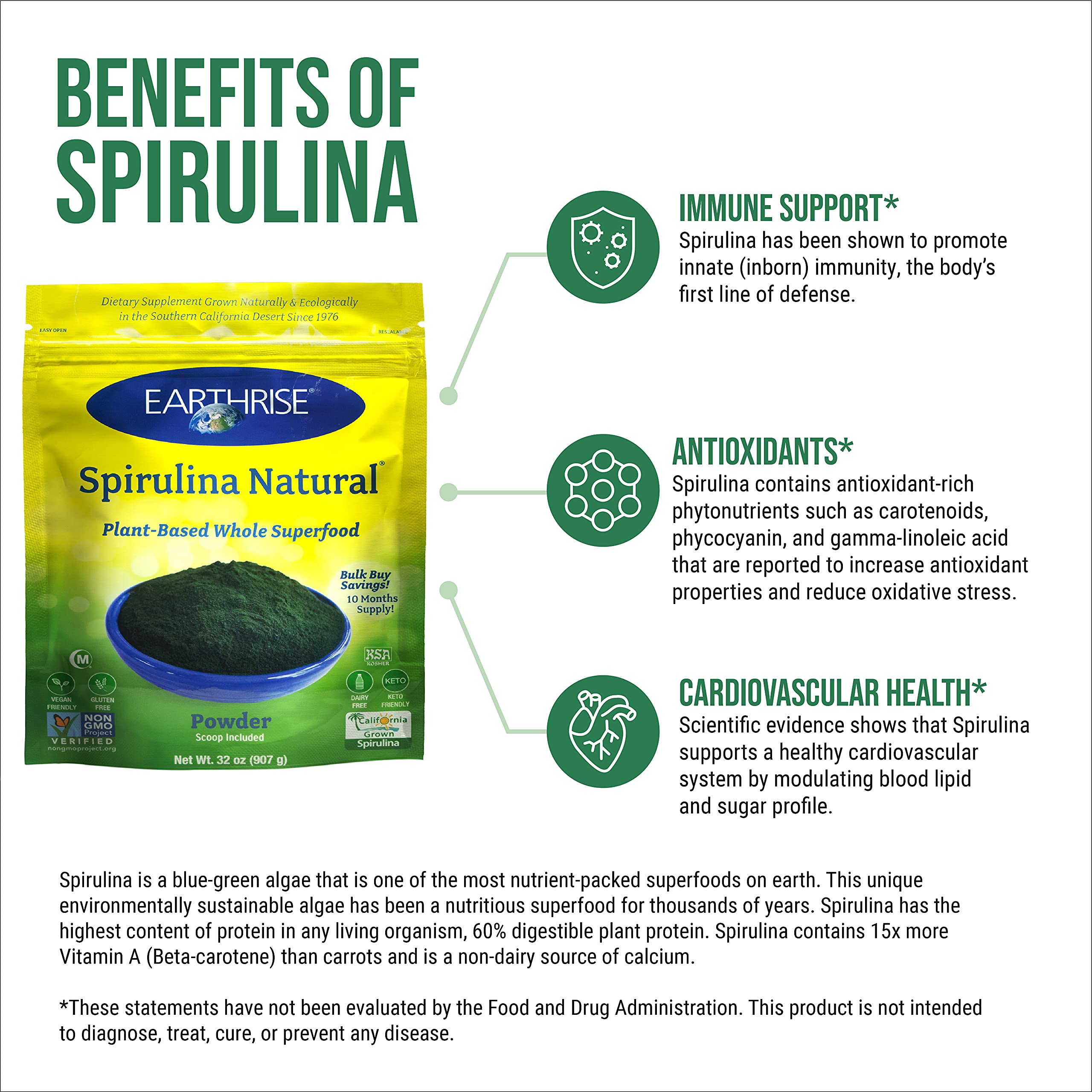 Earthrise Spirulina Powder dissolving in water for vibrant mineral-rich hydration