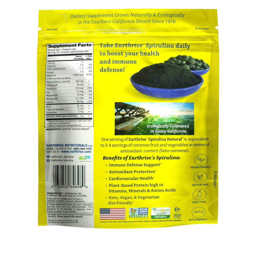 Earthrise Spirulina Powder measuring scoop for convenient daily greens