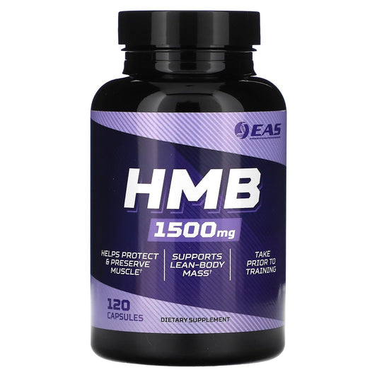 EAS HMB 1500mg bottle close-up highlighting lean muscle support.