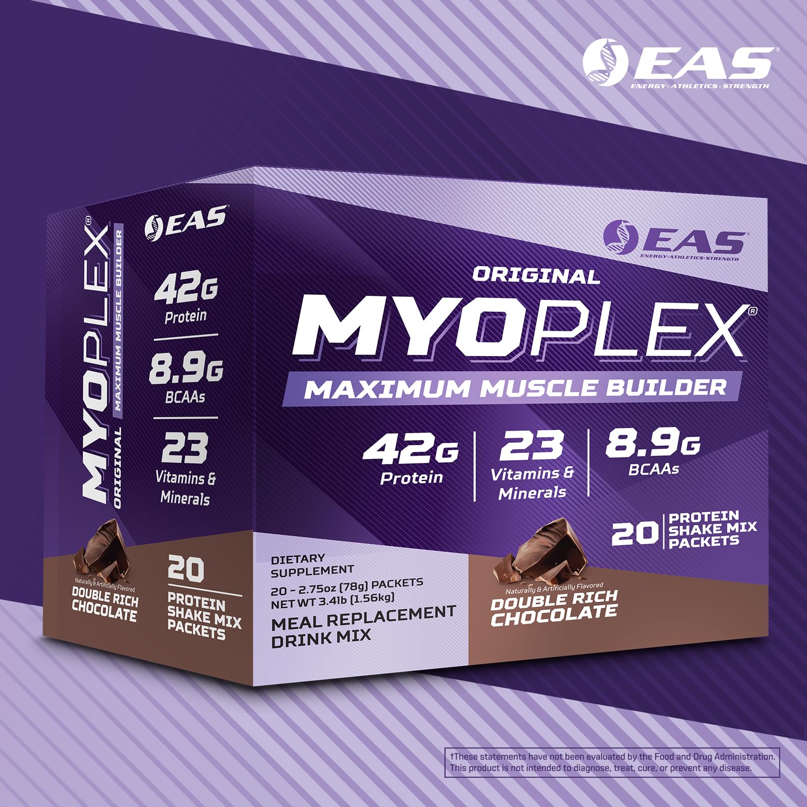 EAS Myoplex brand logo on packaging signals trusted protein