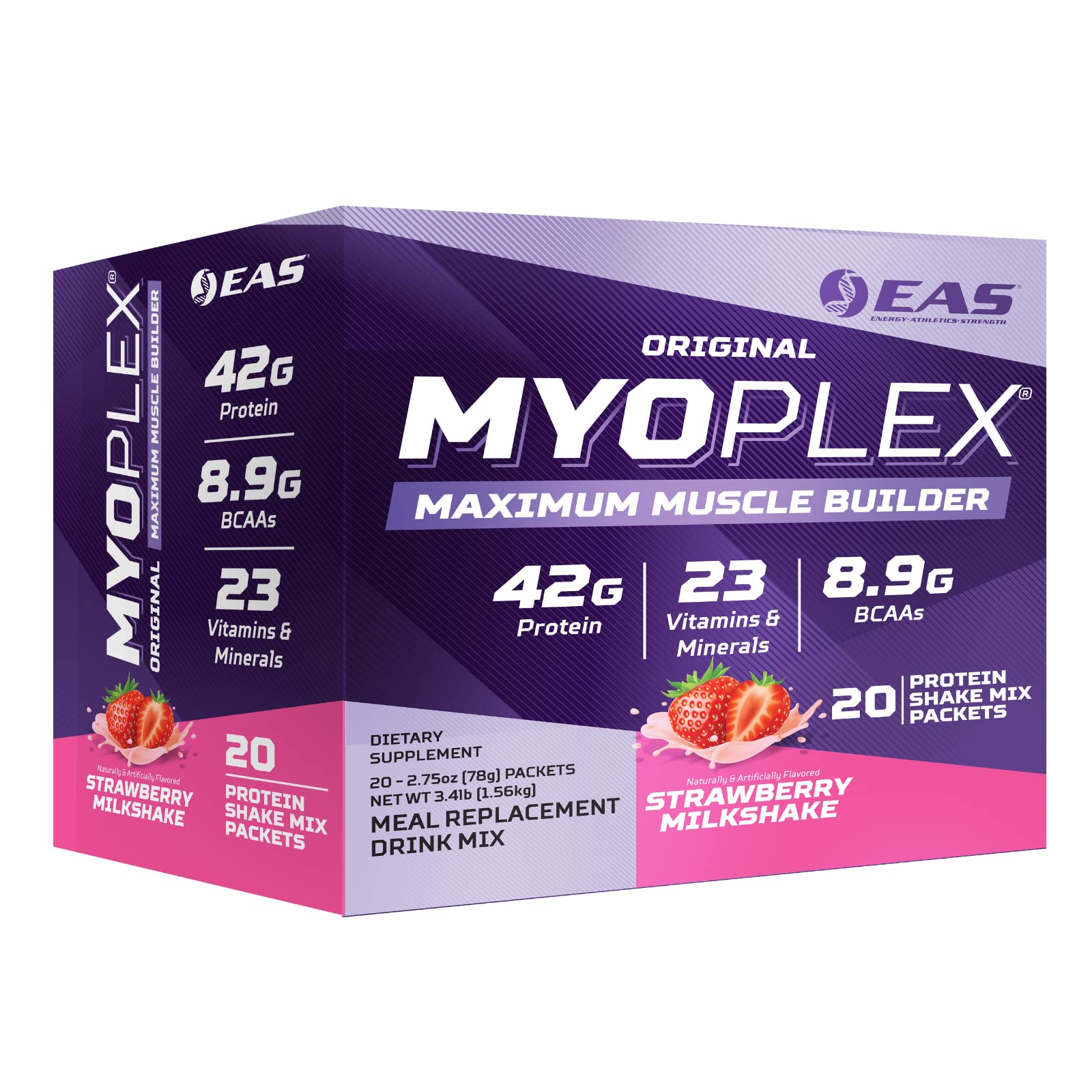 EAS Myoplex bottle with strawberry milkshake flavor ready for a post-workout shake