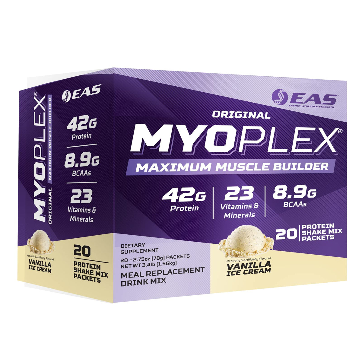 EAS Myoplex vanilla ice cream packaging for convenient meal replacement