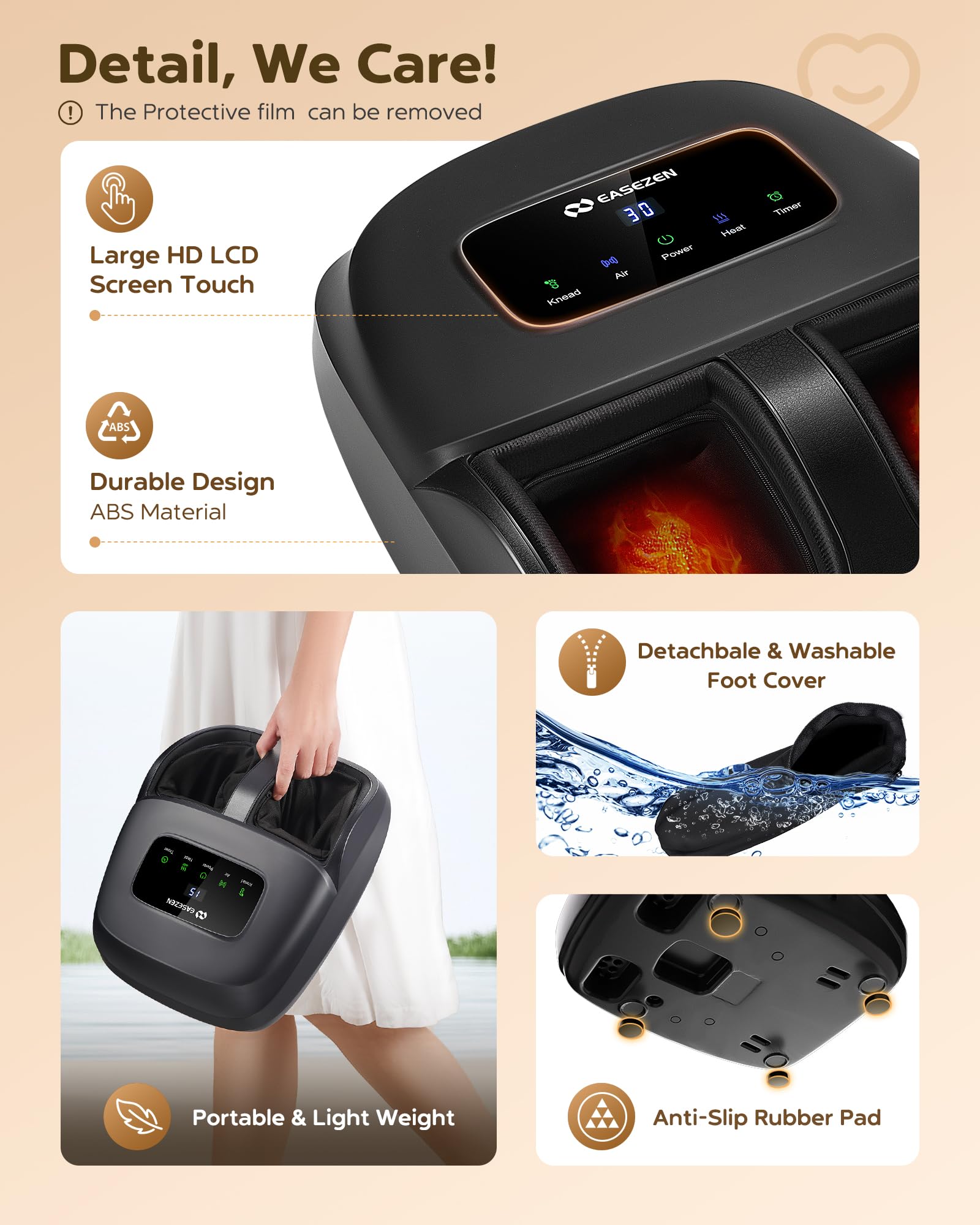 EaseZen in-use massage with kneading and air pressure for relaxation.