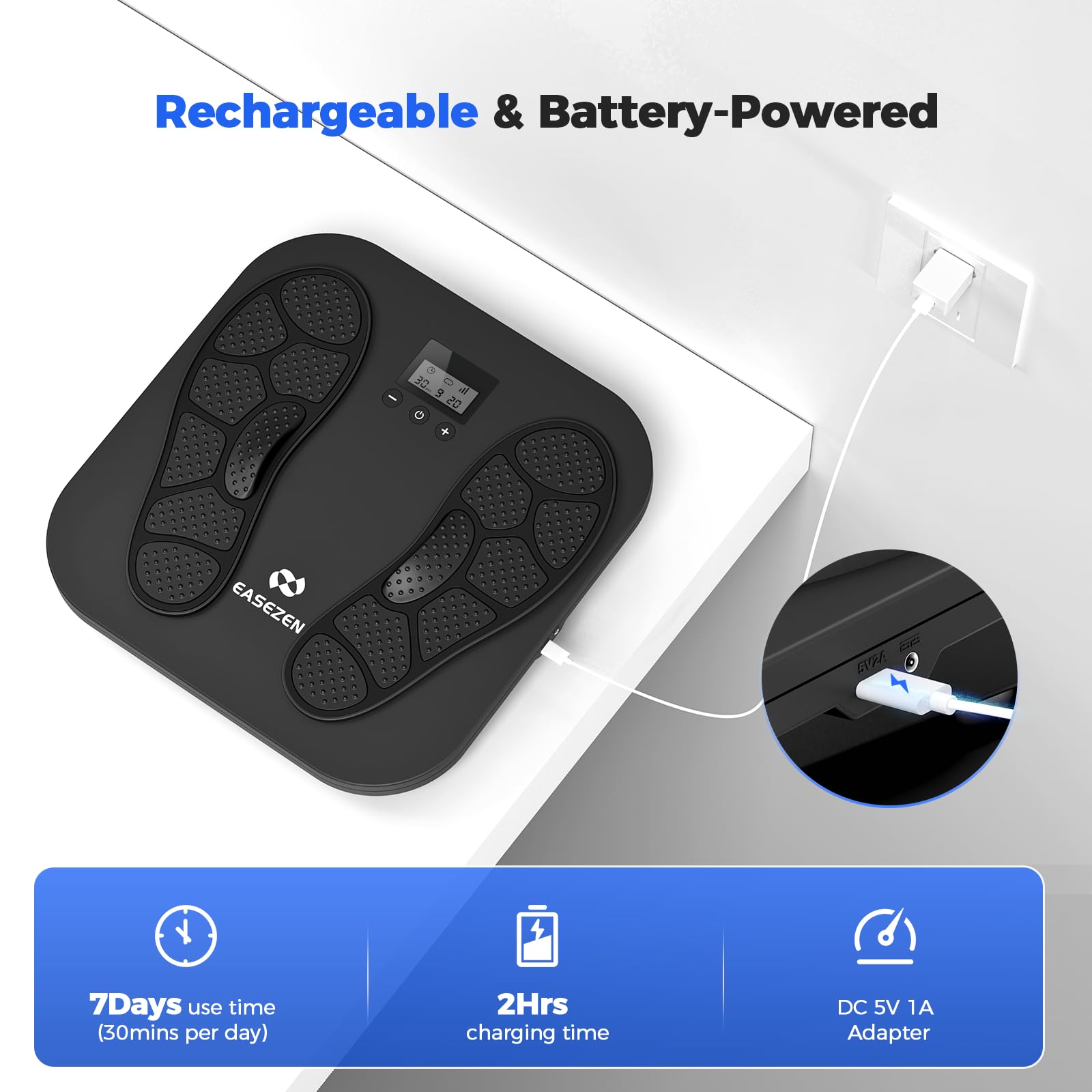 TENS EMS technology display shows 10 modes and 20 intensities.