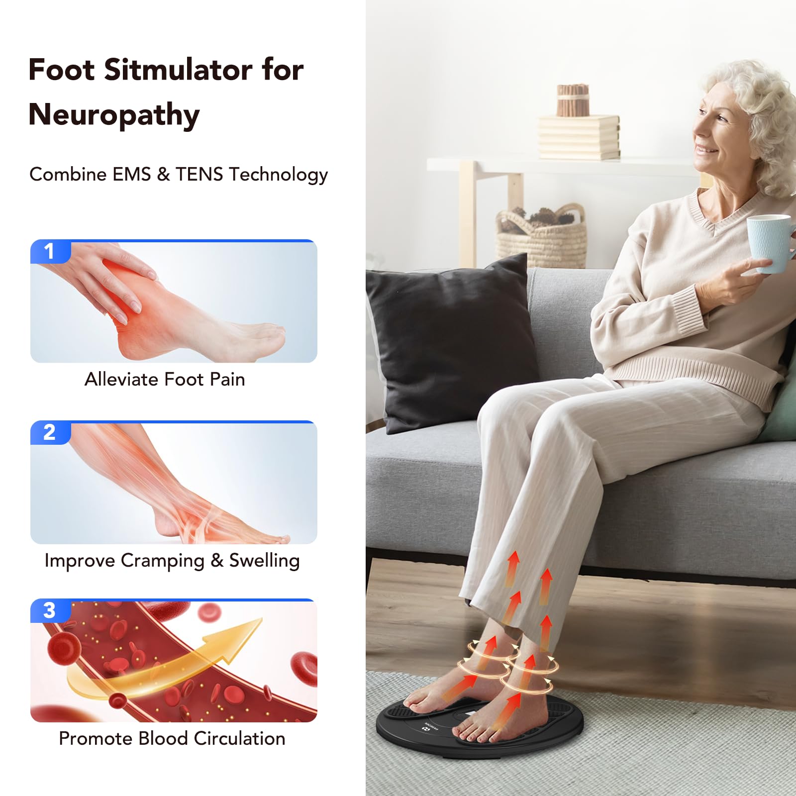 EaseZen underfoot pads on foot massager for soothing pulses and improved comfort.
