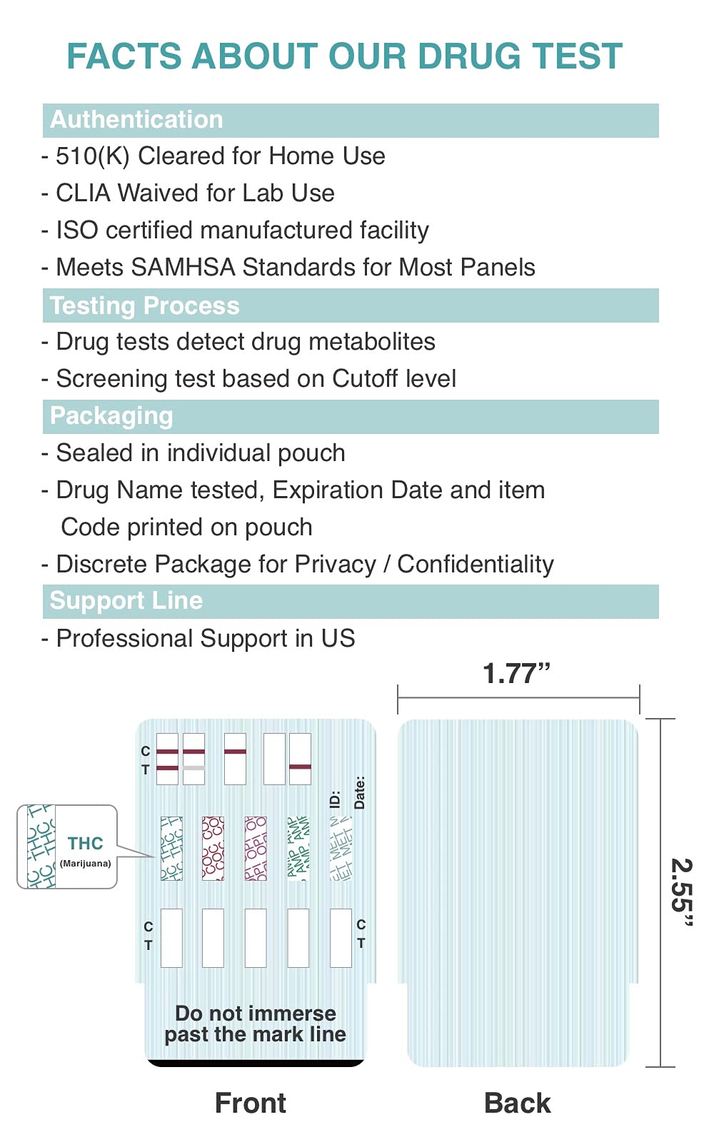Easy@Home 5-panel test kit displays drug cutoff values clearly.