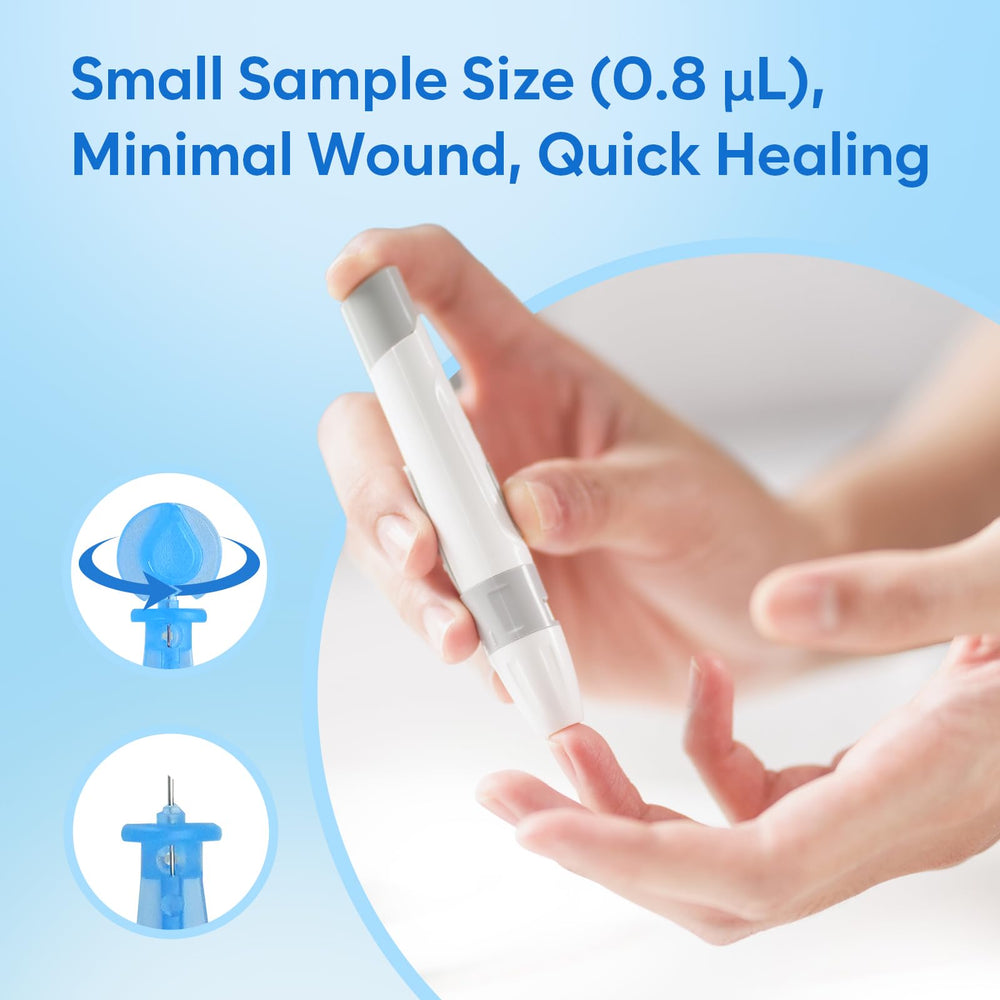 Easy@Home lancet device close-up for painless sampling.