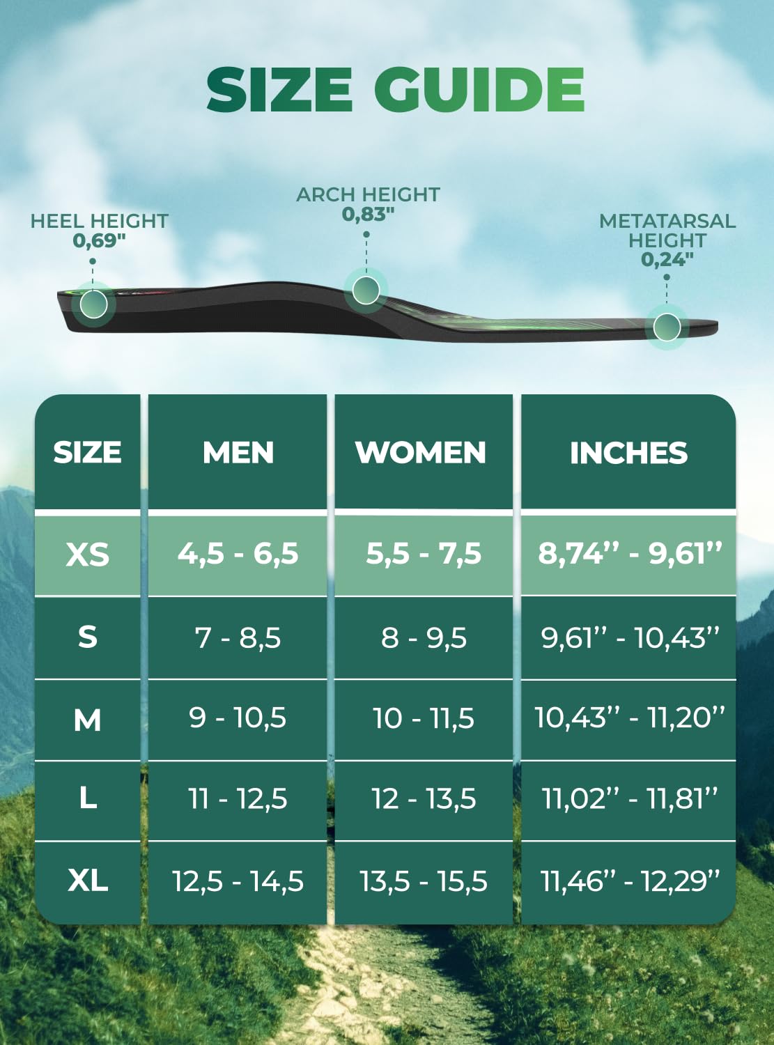 EASYFEET Deep heel cup insole improves stability on uneven terrain.
