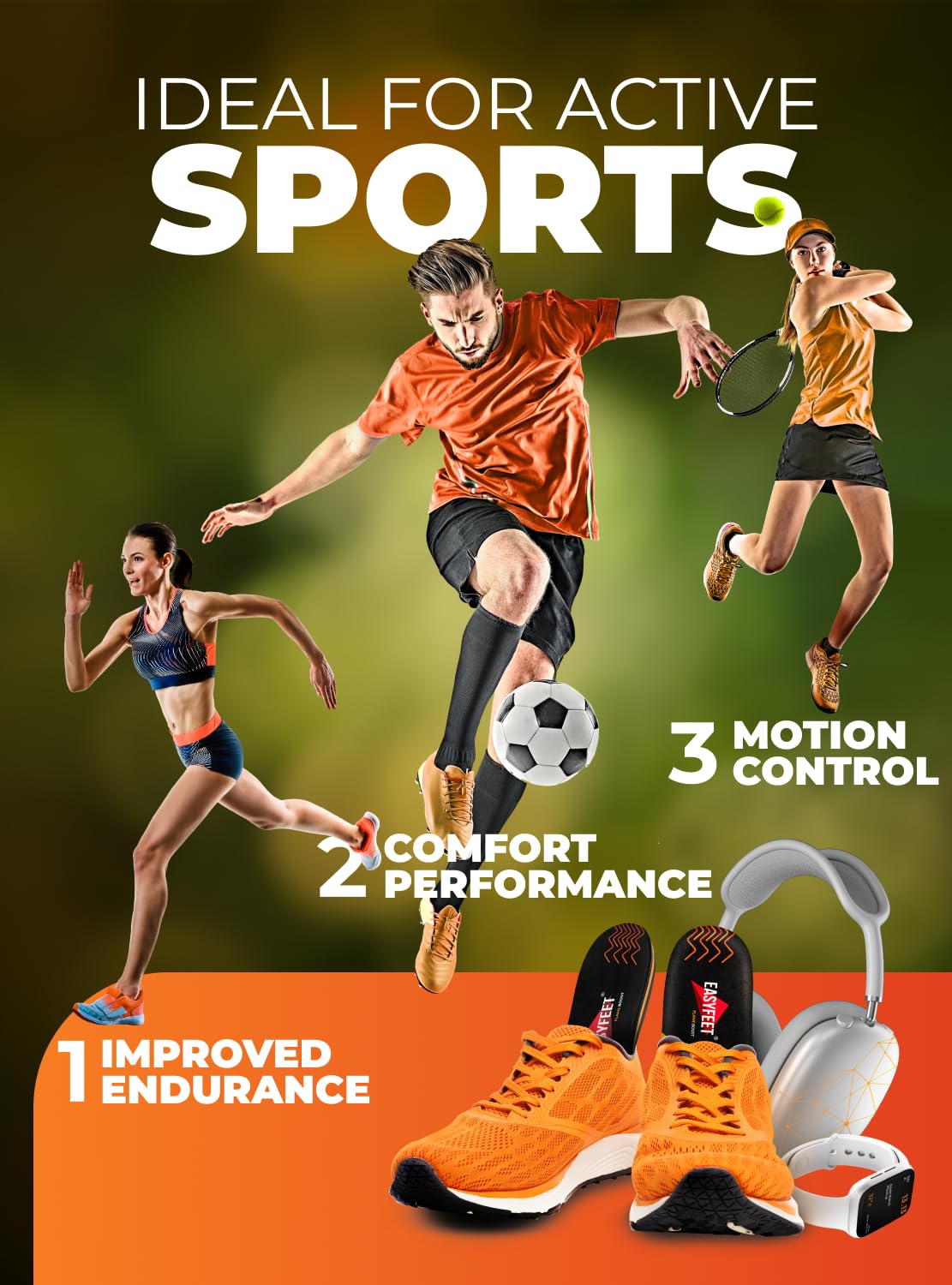 EASYFEET Flame Boost arch support close-up enhances stability during jumps