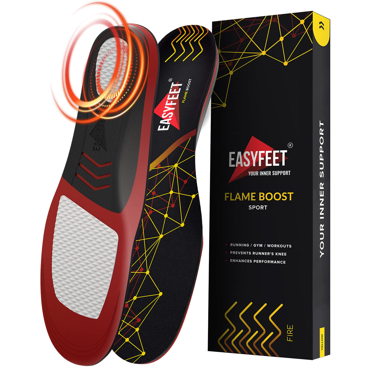 EASYFEET Flame Boost insole side view with contoured arch support for stability