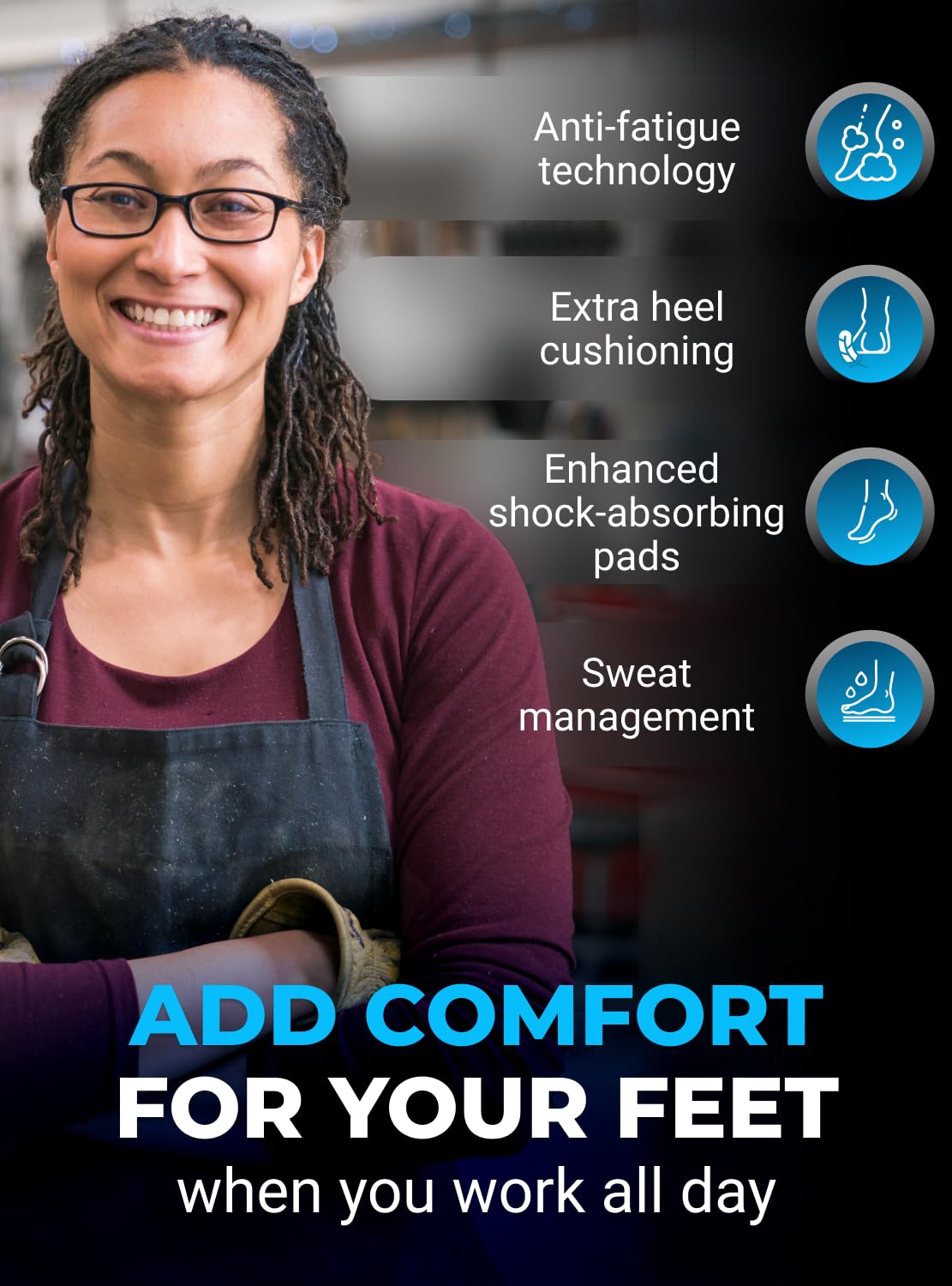 EasyFEET orthotic work insole moisture-wicking layer for daily dryness.