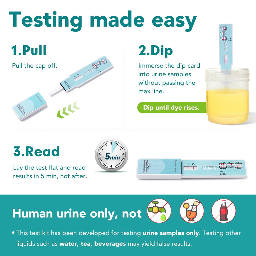 Easy@Home test strip close-up with results lines highlights easy interpretation.
