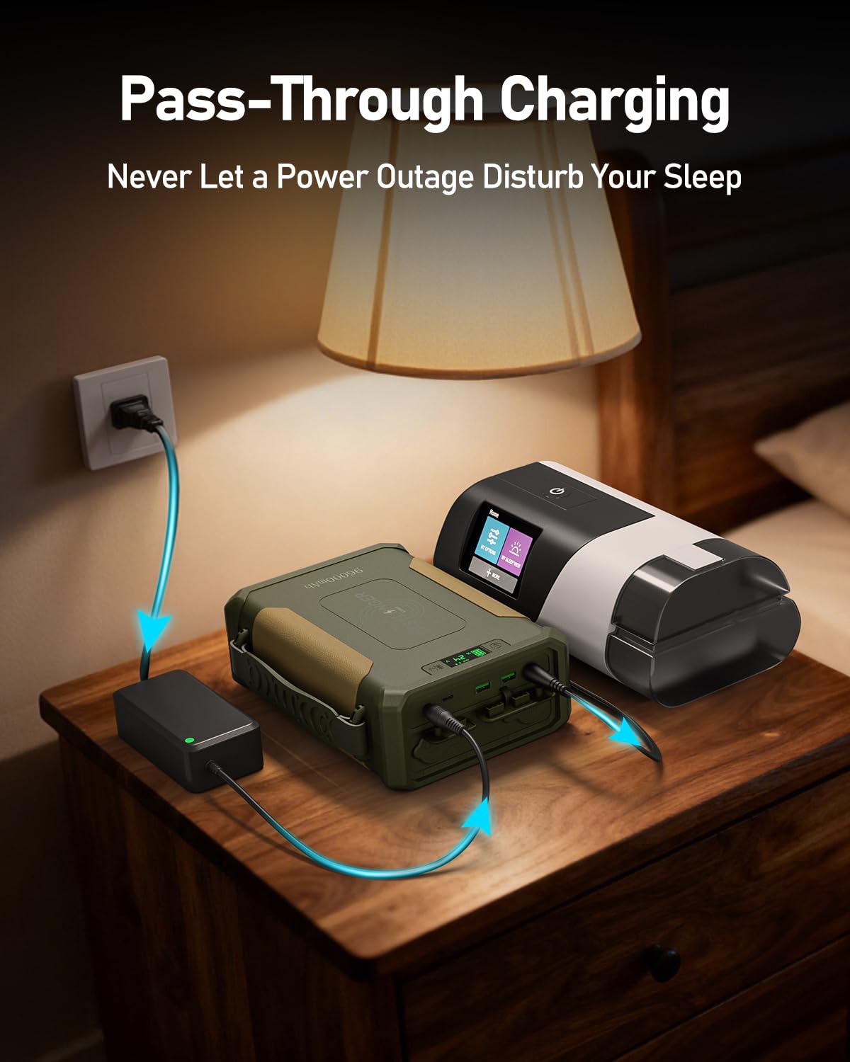 EasyLonger ES960 CPAP Battery with wireless charging for convenient, cable-free top-ups.