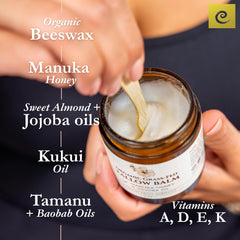 Close-up of manuka honey and jojoba oils in the balm