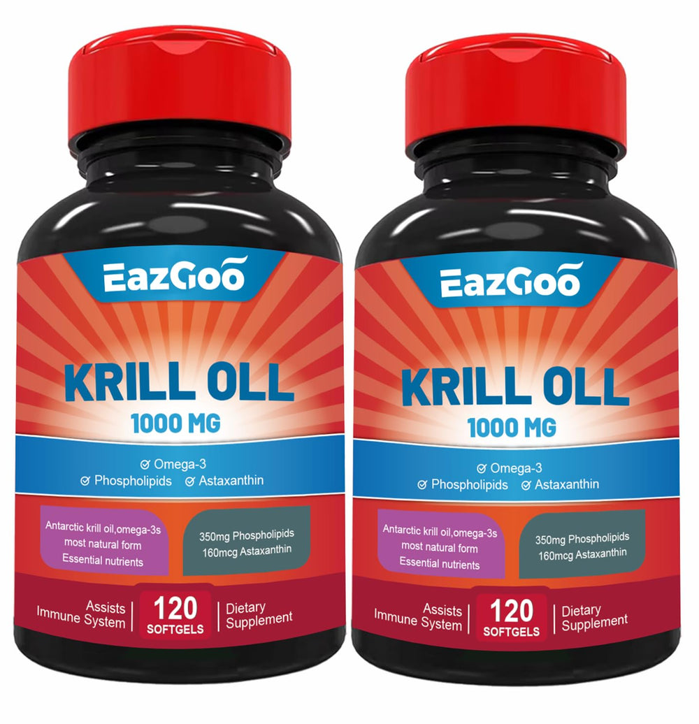 EAZGOO Antarctic Krill Oil bottle—1000 mg per serving with omega-3 profile.