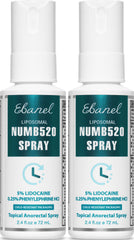 Ebanel 2-pack lidocaine spray bottles provide quick numbing relief for minor discomfort.