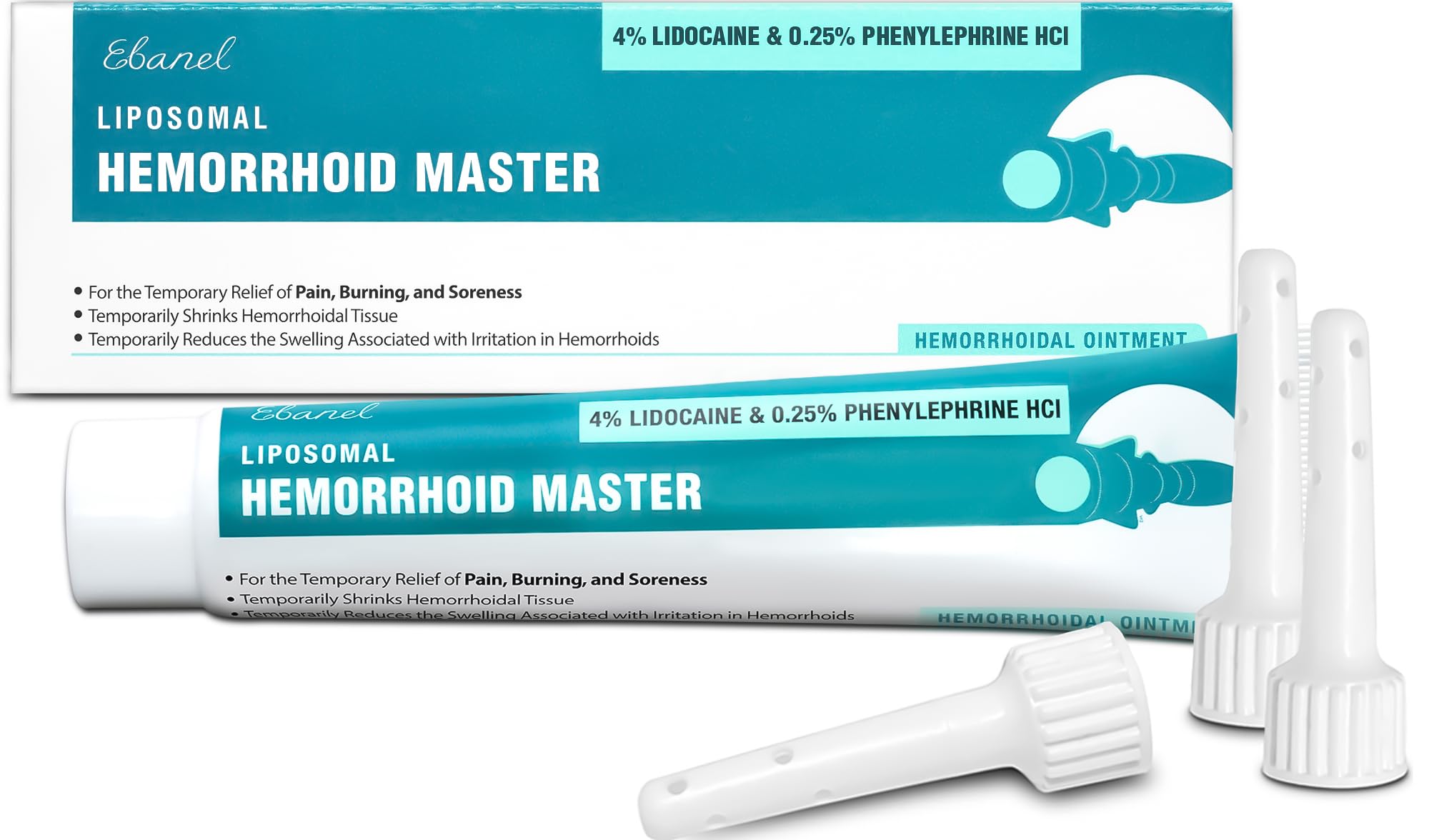 Ebanel 4-percent lidocaine hemorrhoid ointment bottle for quick numbing relief.