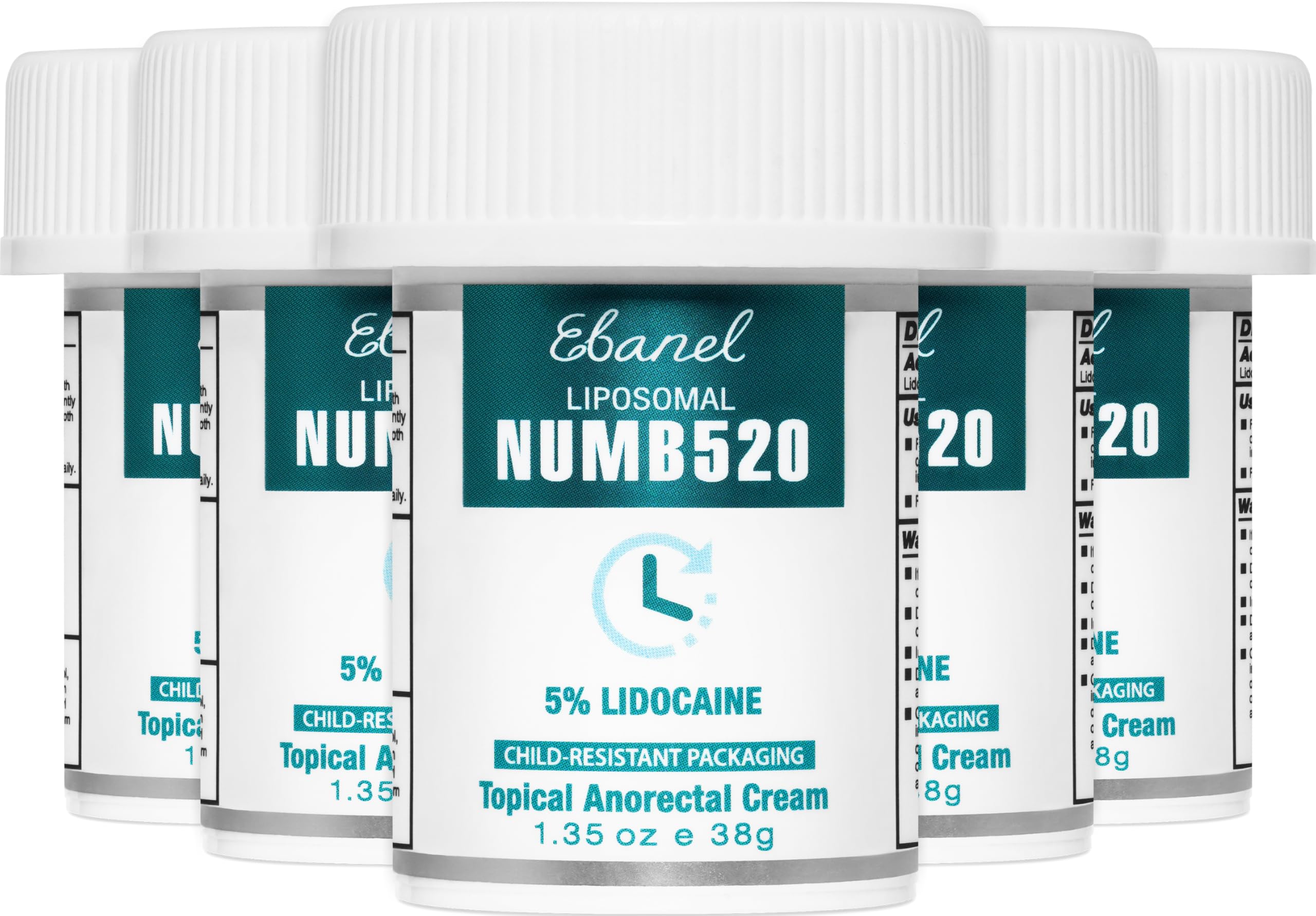 Ebanel 5 percent lidocaine cream 5 pack packaging ready for use and travel.