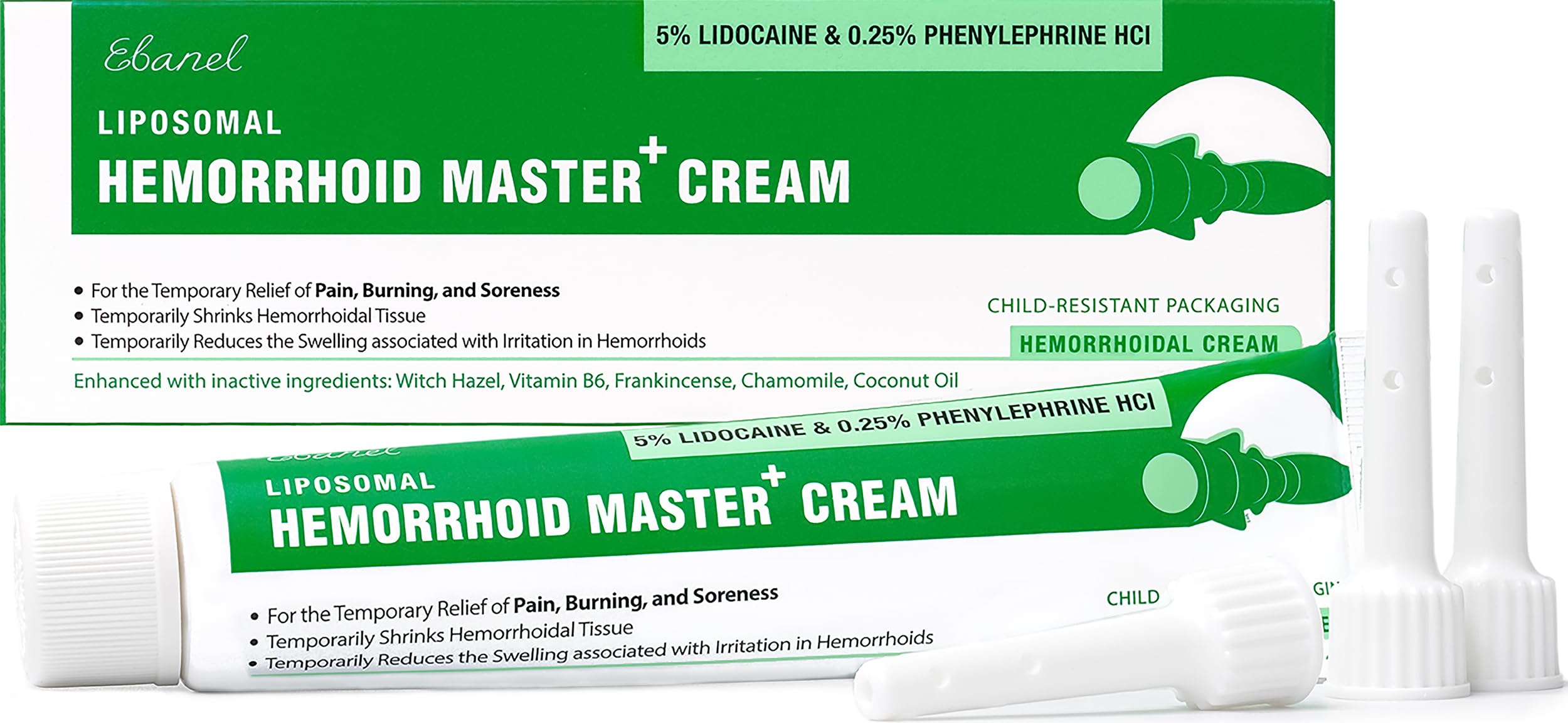 Ebanel 5% lidocaine hemorrhoid cream bottle for fast numbing relief.