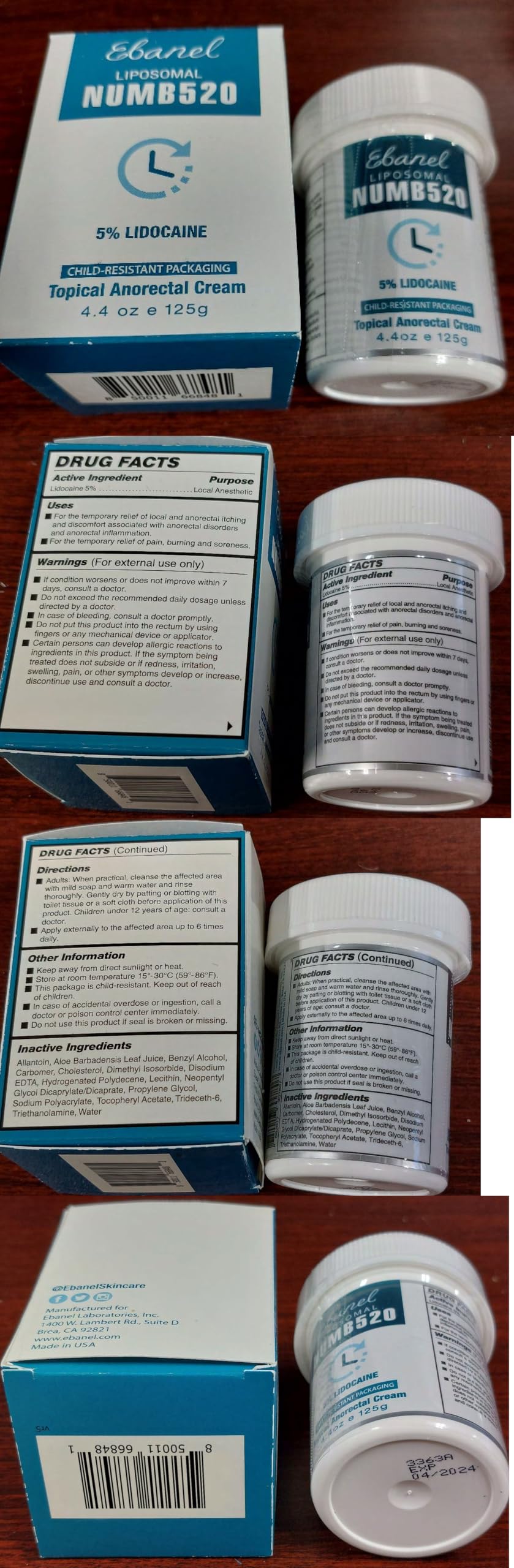 Ebanel 5% lidocaine numbing cream care instructions included.