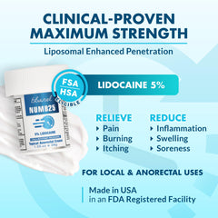 Ebanel 5% Lidocaine tube closeup shows smooth, fast-acting texture.