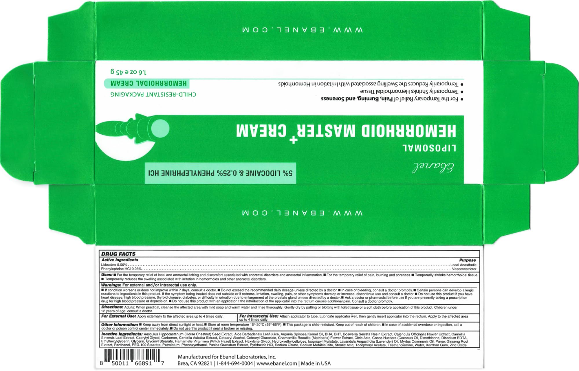 Ebanel made in USA in an FDA registered facility badge.