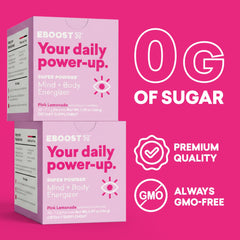 Box of 20 EBOOST Pink Lemonade packets for convenient hydration