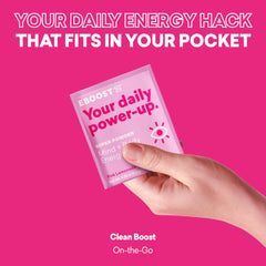 On-the-go EBOOST Pink Lemonade packet beside gym gear