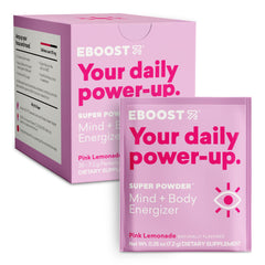 EBOOST Pink Lemonade powder packet for quick hydration on the go
