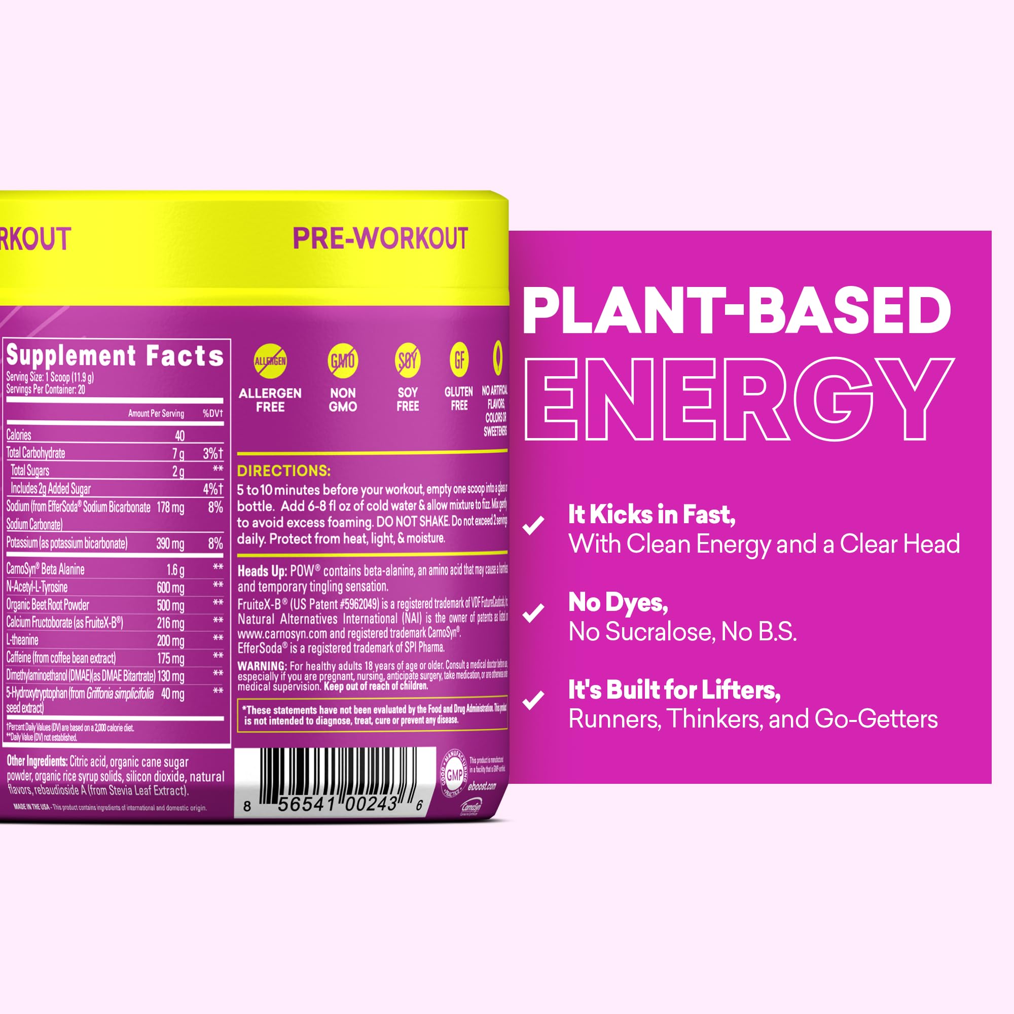 EBOOST POW Berry Melon Fizz bubbles in water for sustained alertness