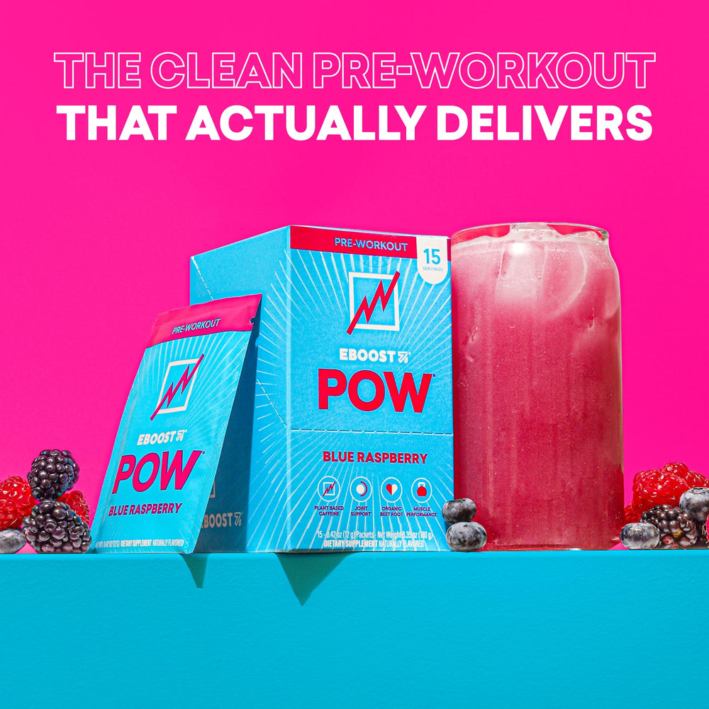 Glass with fizz and blue raspberry POW mix.