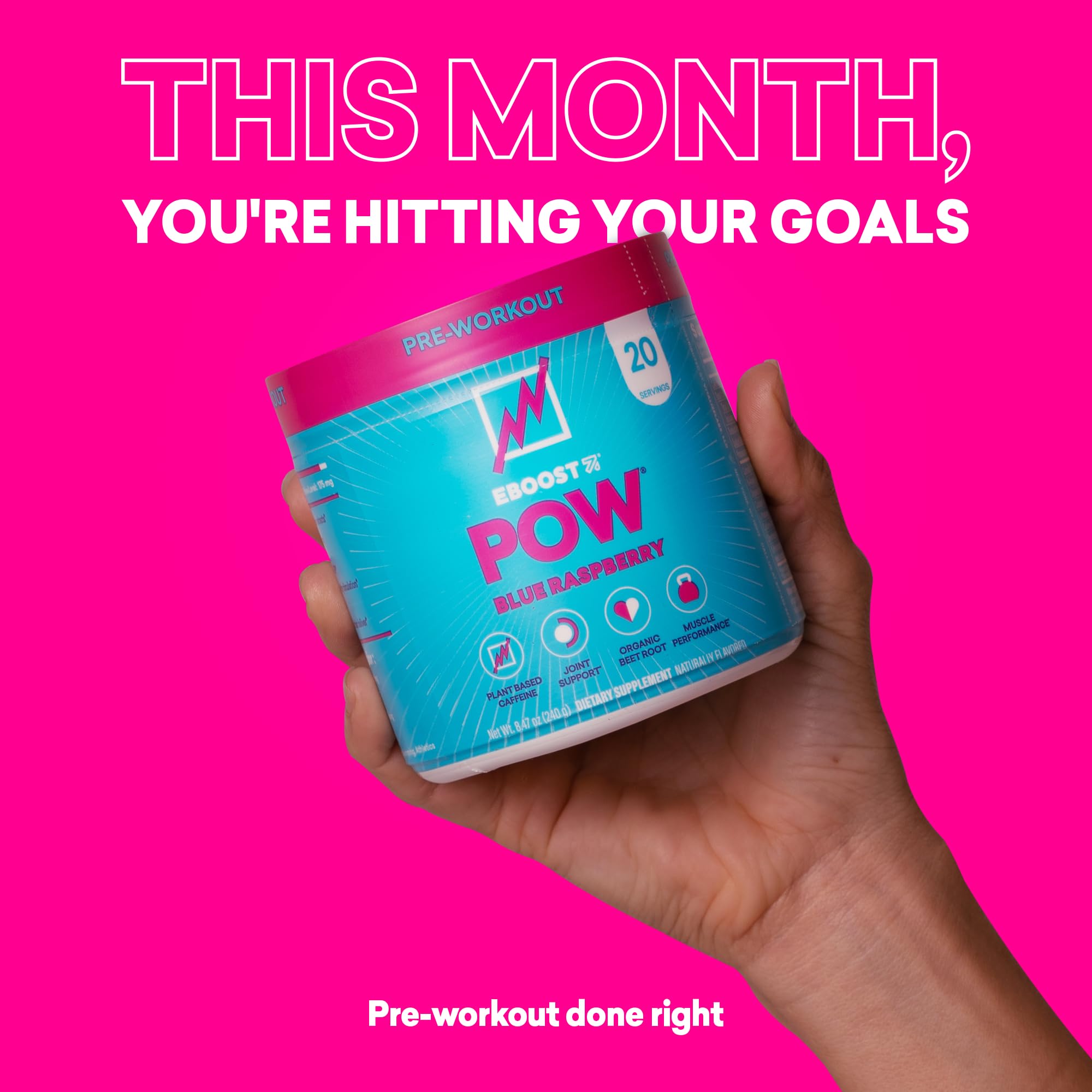 EBOOST POW packaging highlighting non-GMO and gluten-free claims.
