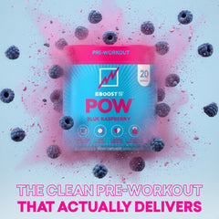 Scoop of POW added to water for quick pre-workout hydration.