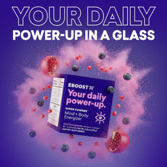 EBOOST Acai Pomegranate packets for sugar-free, portable energy on the go.