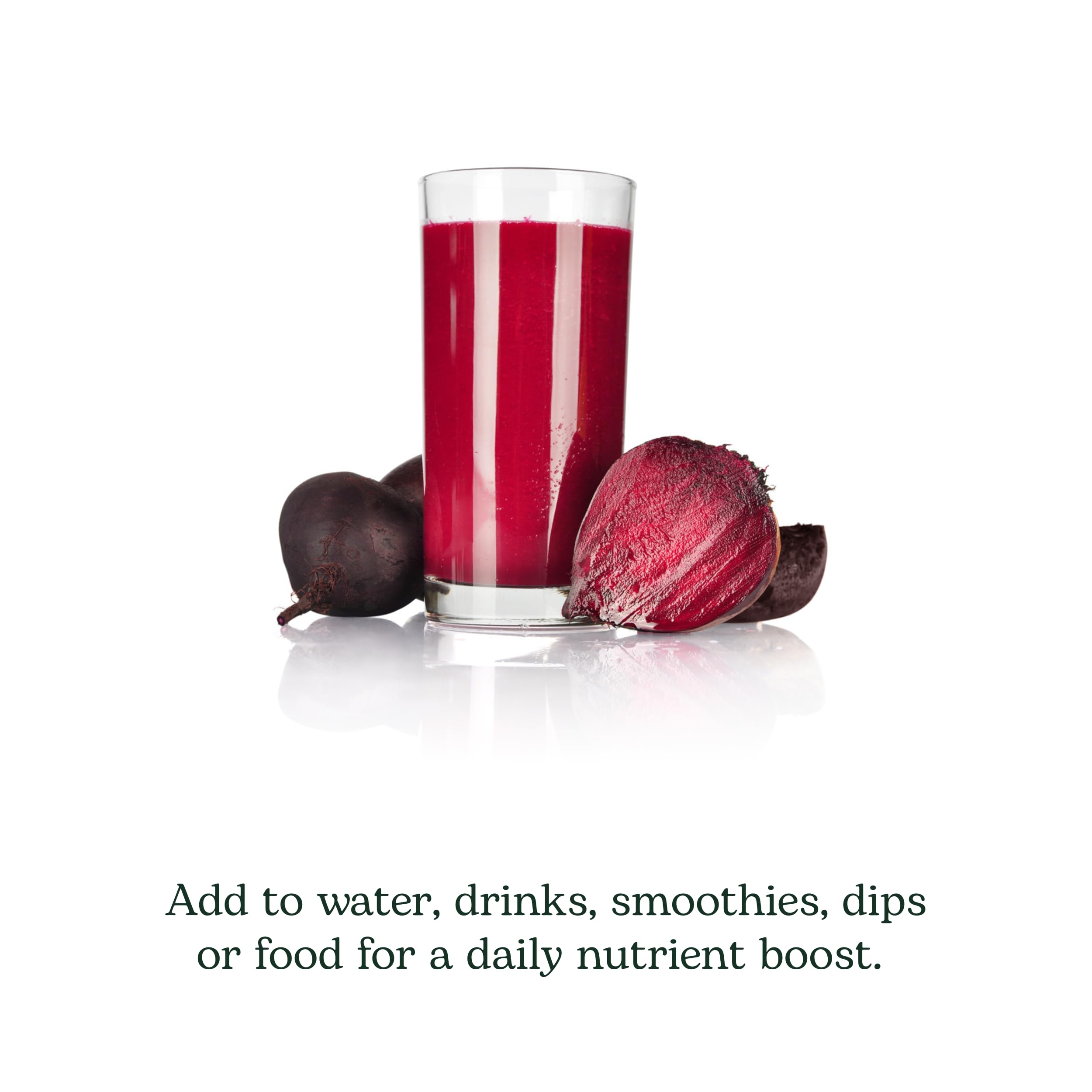 Eclectic Institute Beet Juice Powder packaging communicates purity and sustainability.