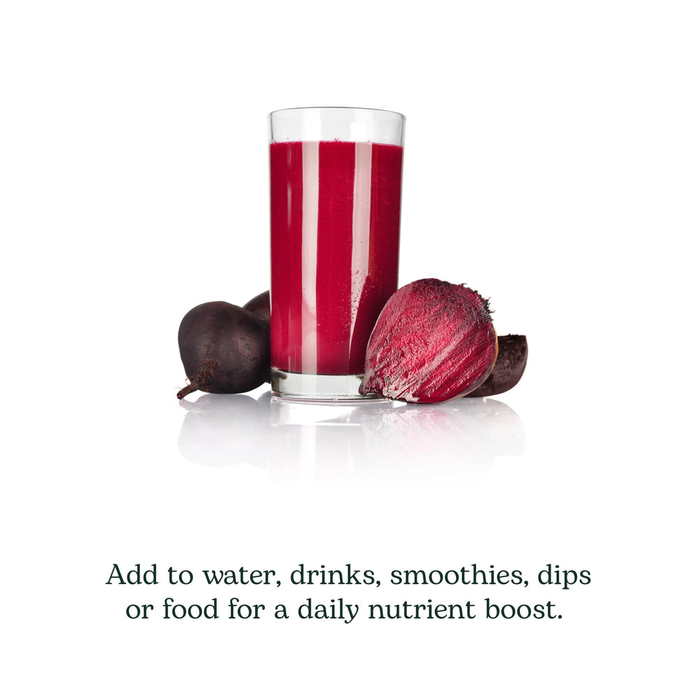 Eclectic Institute Beet Juice Powder packaging communicates purity and sustainability.