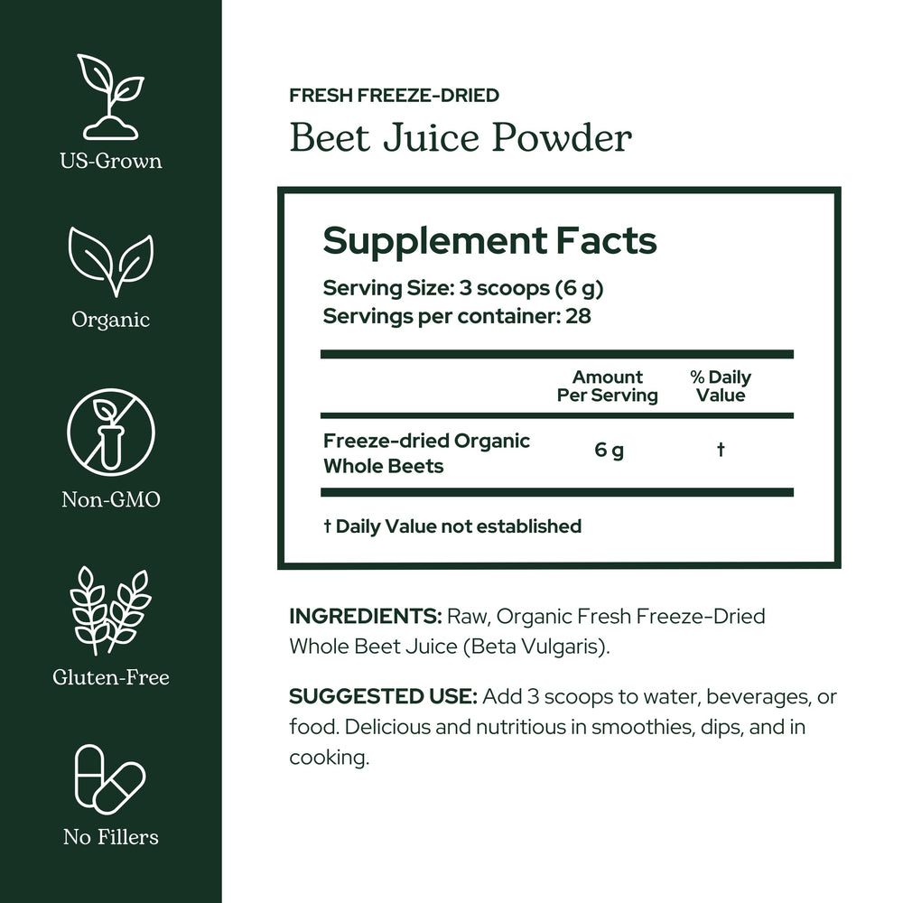 Eclectic Institute Beet Juice Powder pour invites quick smoothies and drink mixes.