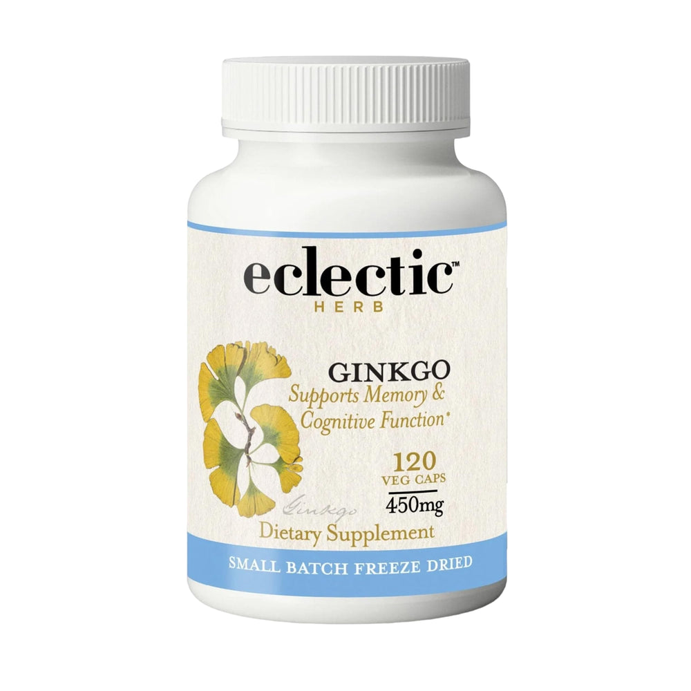 Eclectic Institute Eclectic Herb Ginkgo Biloba bottle front view for daily brain support