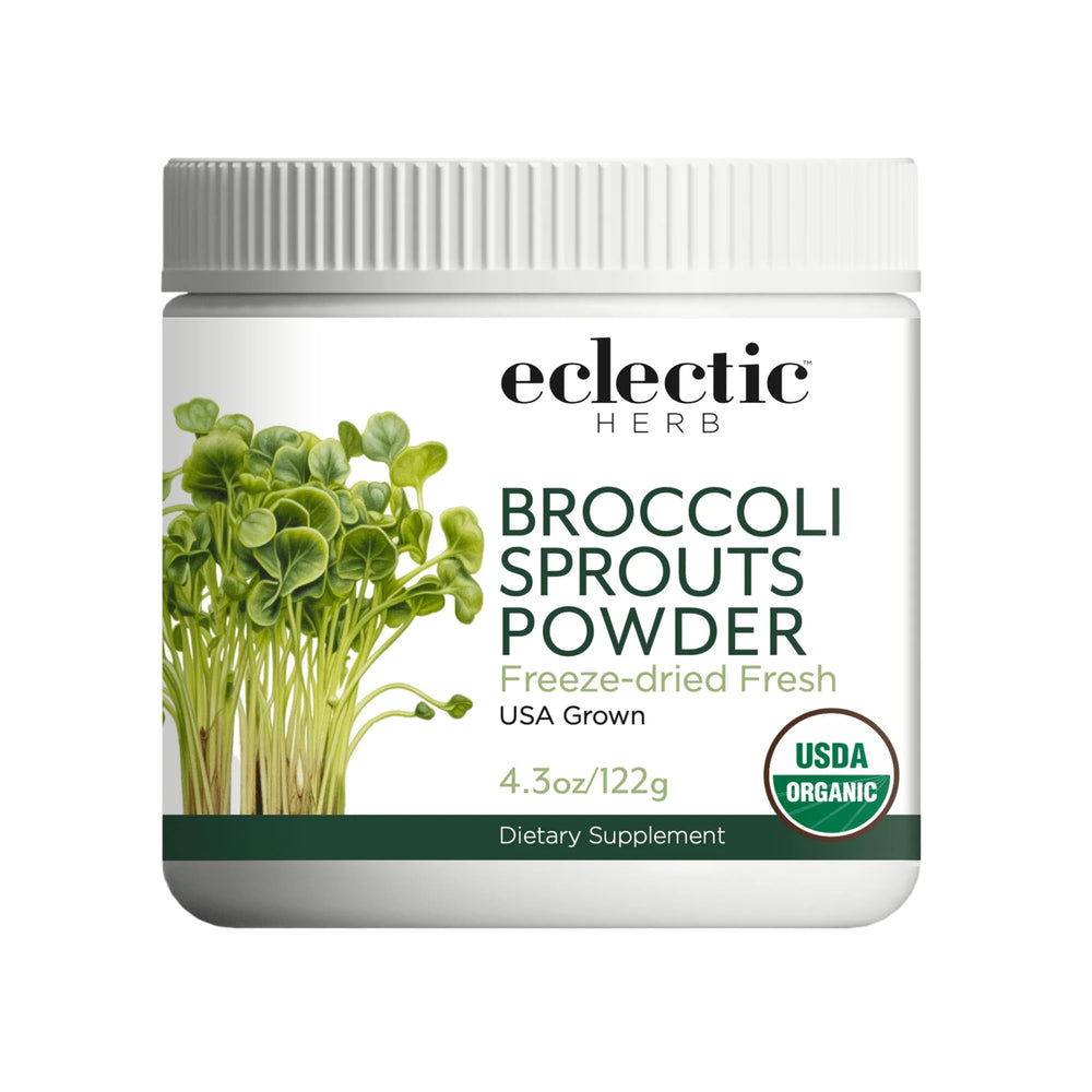 Eclectic Institute broccoli sprouts powder bottle for convenient daily greens boost