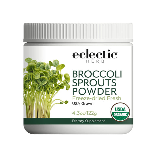 Eclectic Institute broccoli sprouts powder bottle for convenient daily greens boost