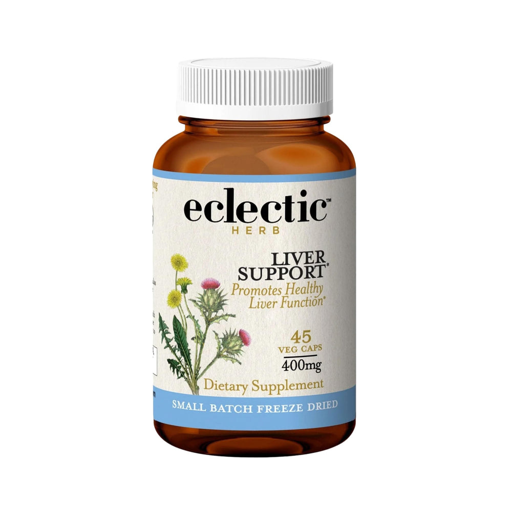 Eclectic Institute Eclectic Herb liver support capsules on bottle, supports natural detox and digestion