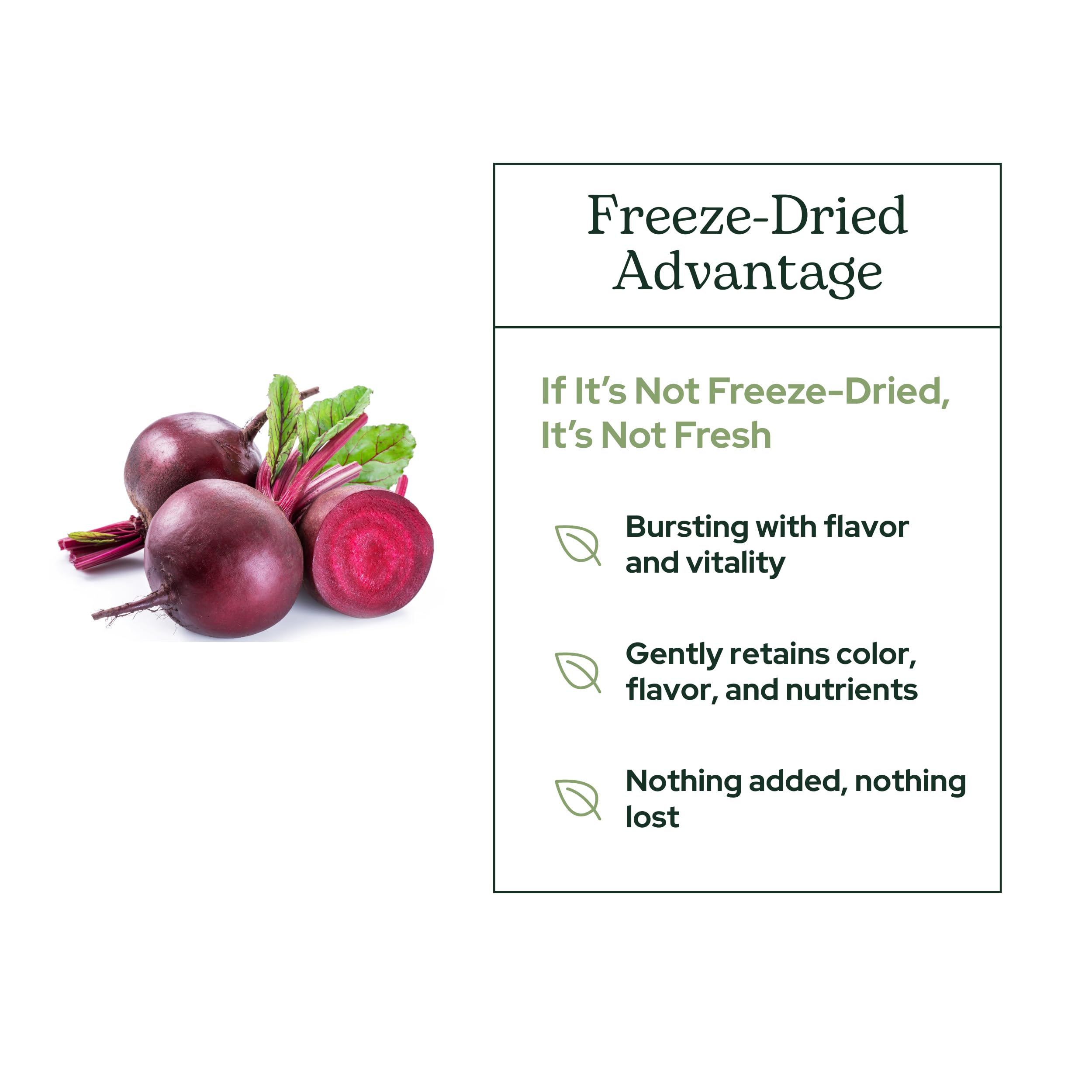 Eclectic Institute Freeze-dried beet crystals preserve nutrients for concentrated blends.