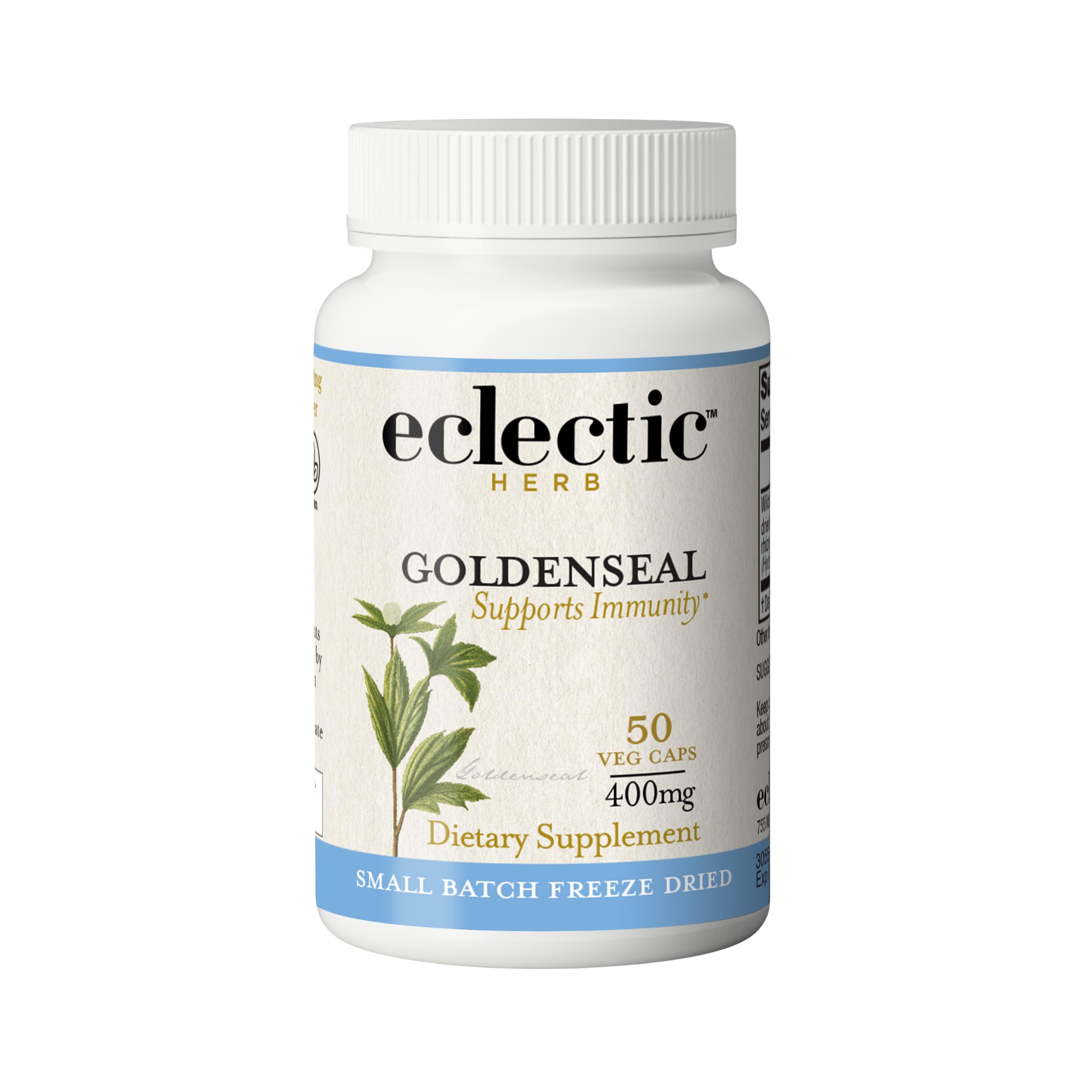 ECLECTIC INSTITUTE raw freeze-dried goldenseal capsules bottle for immune support and sinus health