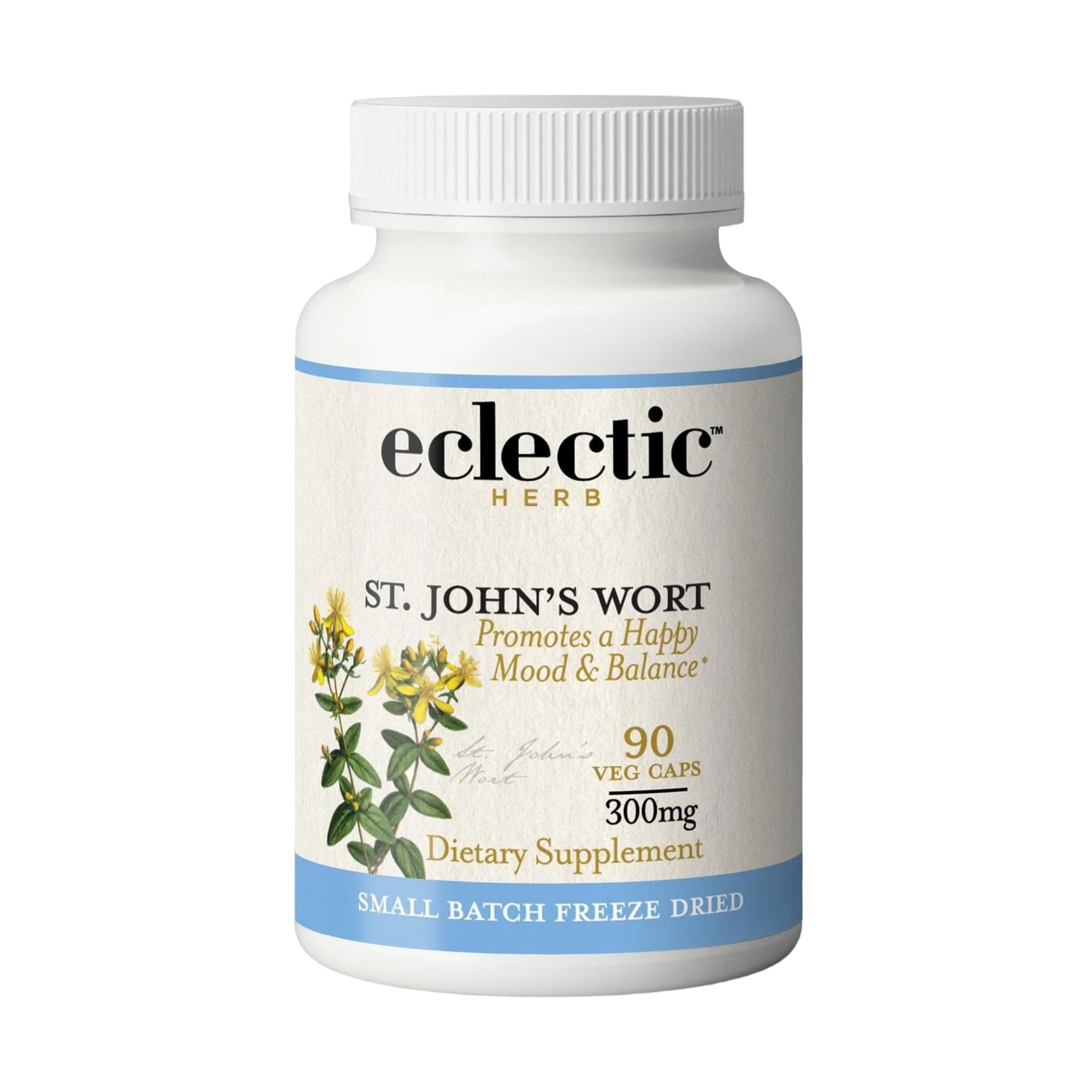 Eclectic Institute St. John's Wort capsules bottle showing product branding and dosage context