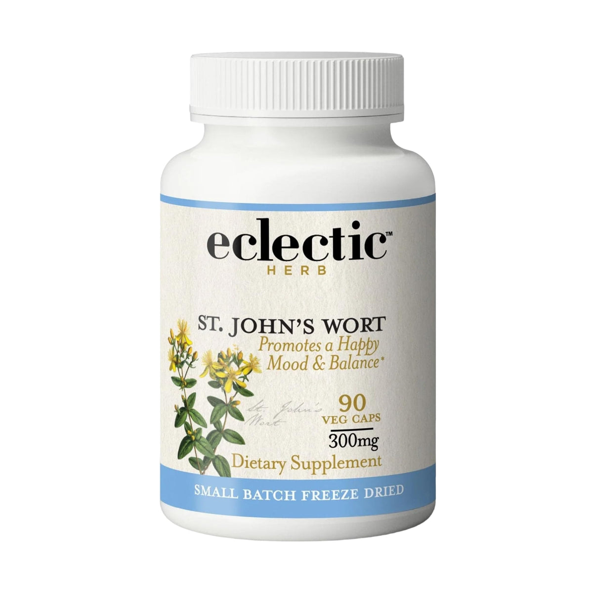 Eclectic Institute St. John's Wort capsules bottle showing product branding and dosage context