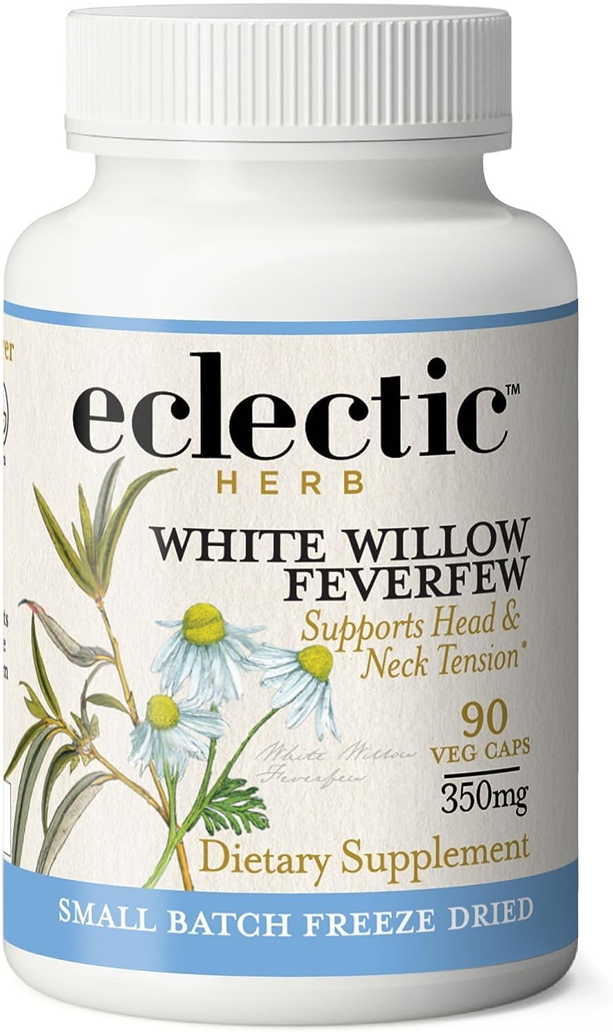 Eclectic Institute White Willow Feverfew bottle shown for daily wellness support