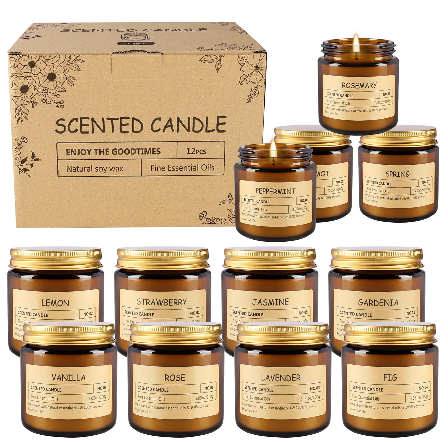 ECLHTLNY Brown glass jar candle with lid enhances elegant decor