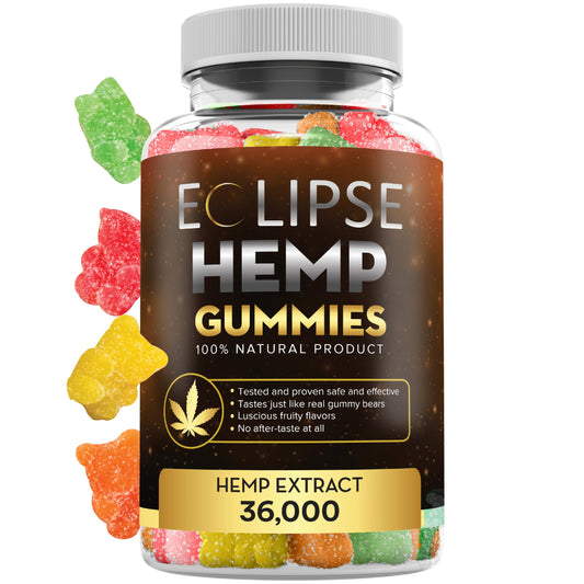 Eclipse Hemp Gummies bottle front showing 60-count pack for daily wellness