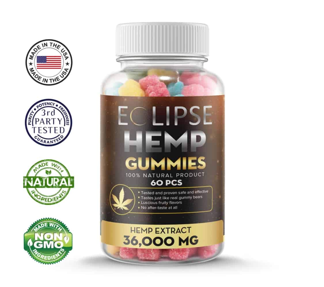 Eclipse Hemp Gummies nutrition facts card visible for informed choices